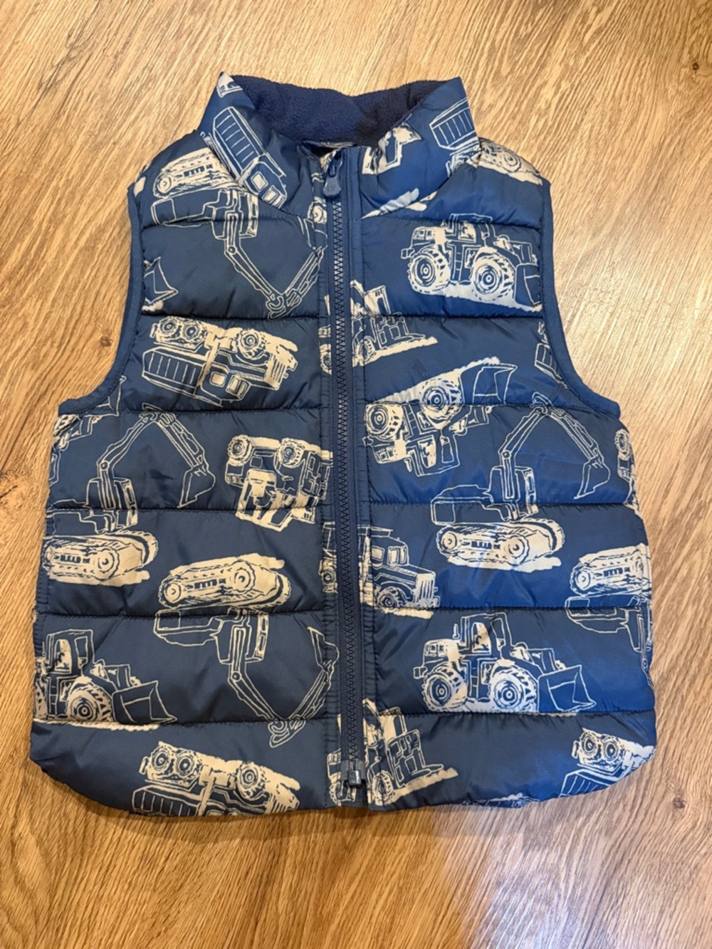 GAP Navy Puffer Vest with Construction Vehicle Print